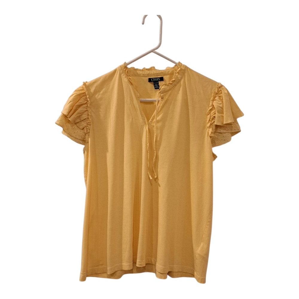 Chaps Yellow Top Ruffle Sleeve size XL